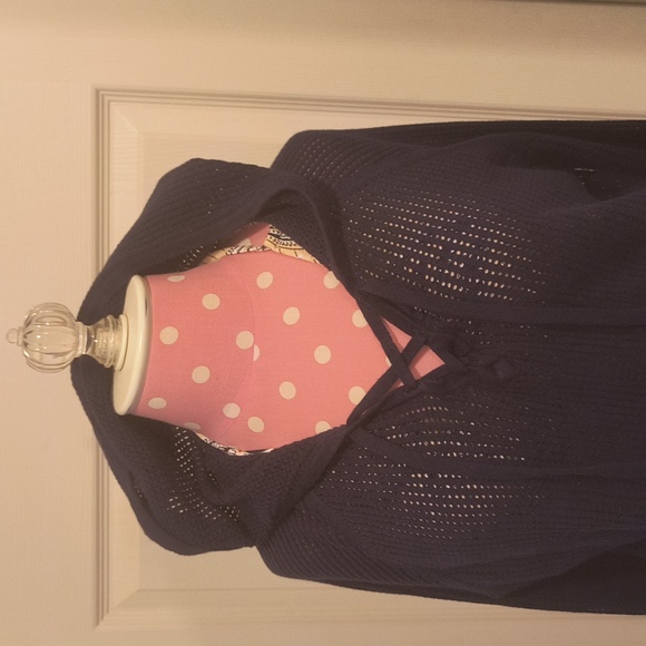 Michael Stars M Navy Mesh Hooded Lightweight Sweatshirt  Cotton/Silk Blend - Picture 2 of 7